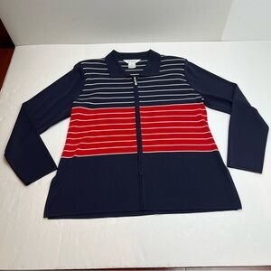 Exclusively Misook Womens Striped Jacket Size Large Red White Blue Stretch *FLAW